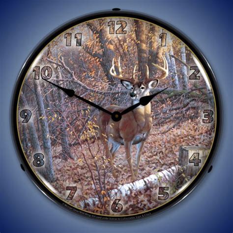 Great Eight Whitetail Deer Lighted 14 Inch Wall Clock From