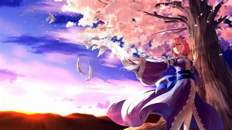 Anime Fille Sous Arbre De Fleur De Cerisier Fonds Décran De
