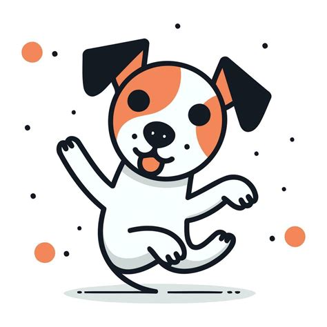 Cute Cartoon Dog Jumping Vector Illustration In Thin Line Style