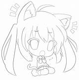 Coloring Chibi Anime Pages Girl Cat Cute Drawing Easy Print Line Color Printable Colouring Ears Kids Draw Sheets Girls Deviantart sketch template