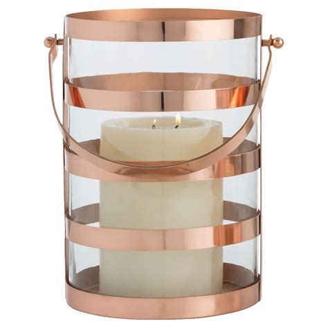 Windsor Coastal Striped Copper Glass Hurricane Large Candle Holders