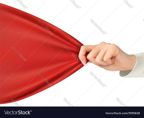 Hand Tugging A Red Cloth With Space For Text Vector Image