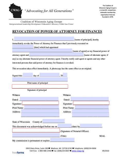 Free Wisconsin Revocation Of Power Of Attorney Form PDF WORD