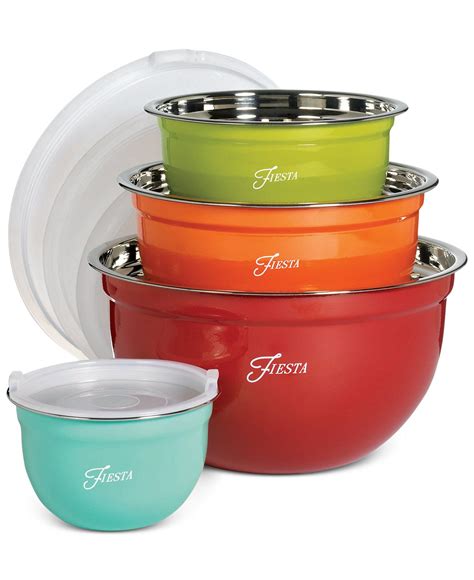 Fiesta Stainless Steel 8-Pc. Lidded Mixing Bowl Set - Serveware