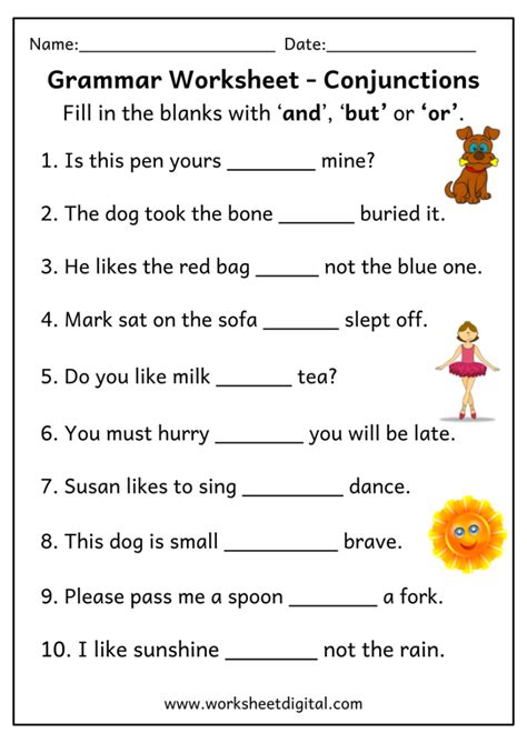 Conjunctions Worksheet Digital