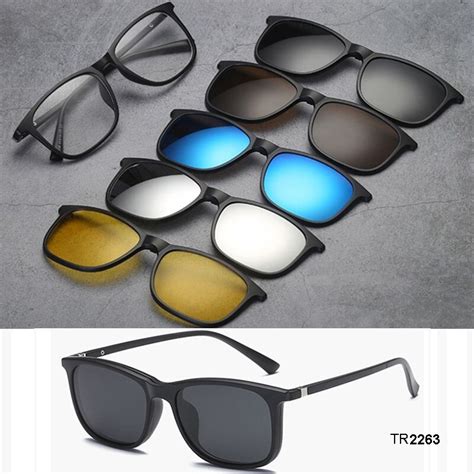 5pcs Magnetic Clip On Polarized Night Vision Sunglasses Tr90 Eyeglass