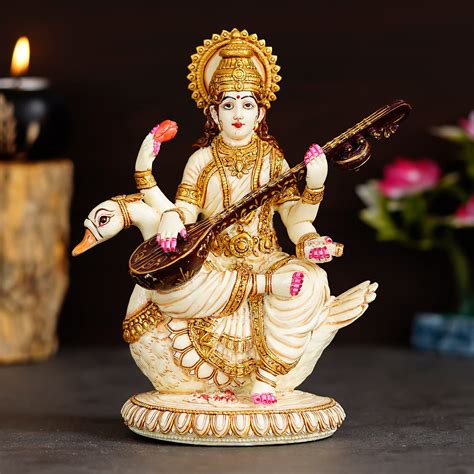 Buy Goddess Maa Saraswati Idol On Swan Hindu Goddess Of Knowledge