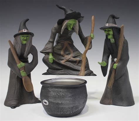 Three Brian Wood Studio Pottery Witches And A Cauldron Contemporary