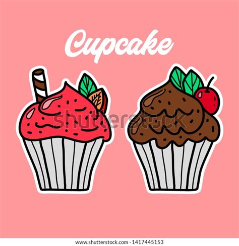 Cupcake Doodle Hand Drawn Cupcake Sticker Stock Vector Royalty Free