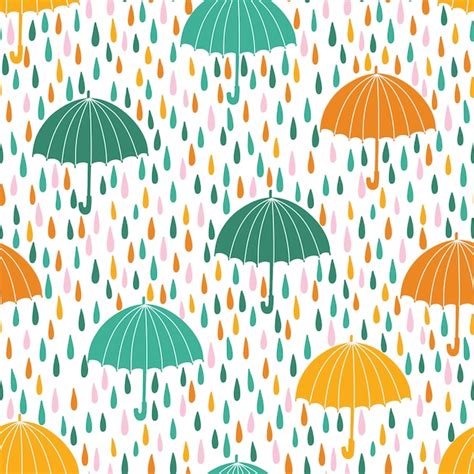 Premium Vector Seamless Pattern With Raindrops And Umbrellas Spring