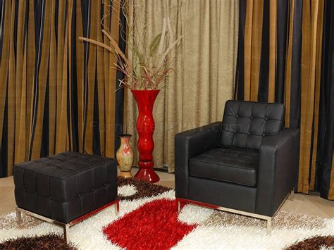 Ottomans and poufs are great leg rests and floor seats in the living room or basement. Black Full Leather Button Tufted Modern Chair with Ottoman