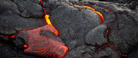 Download Wallpaper 2560x1080 Volcano Lava Surface Fiery Bumps Dual