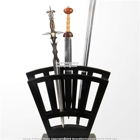 Black Wooden Vertical Display Stand Holds 9 Medieval Swords Sword N