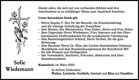 Traueranzeigen Von Sofie Wiedemann Augsburger Allgemeine Zeitung