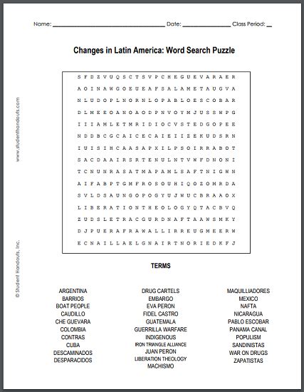 Changes In Latin America Word Search Puzzle Student Handouts