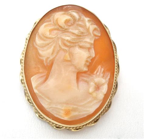 14k Gold Carved Shell Cameo Vintage Pendant Brooch Antique Cameo