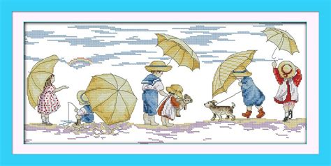 Playing On The Beach Printed Baby Cross Stitch Kits Home Wall Decor