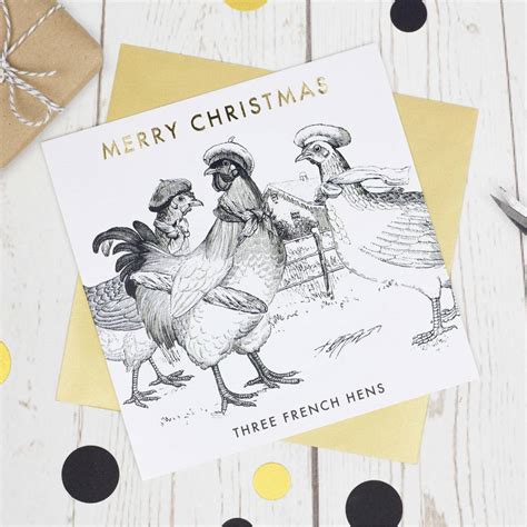 Luxury Christmas Card Three French Hens By Bird Brain London