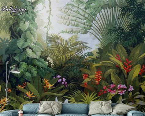 Beibehang Hand Painted Tropical Rainforest Background Mural 3d Living