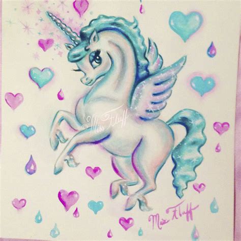 Unicorn Pegasus Watercolor Drawing By Miss Fluff Claudette Barjoud