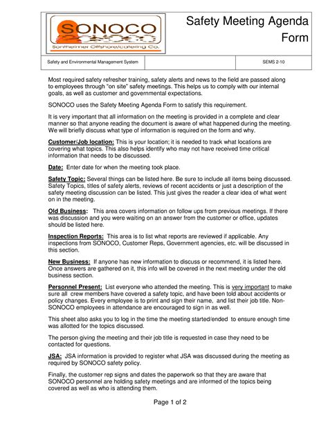 Safety Meeting Agenda Form Sample How To Create A Safety Meeting