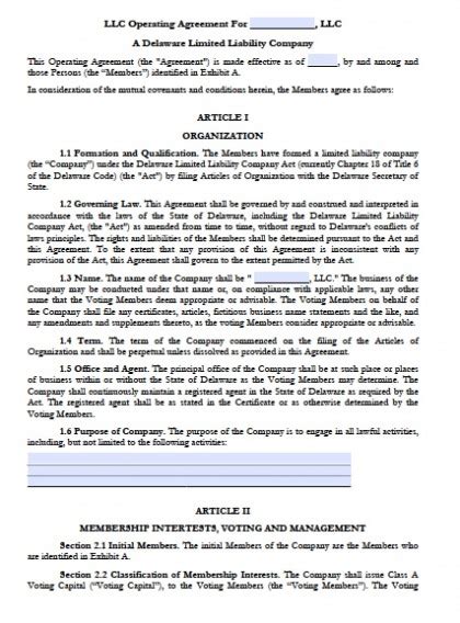 Download Delaware Llc Operating Agreement Forms And Templates Pdf
