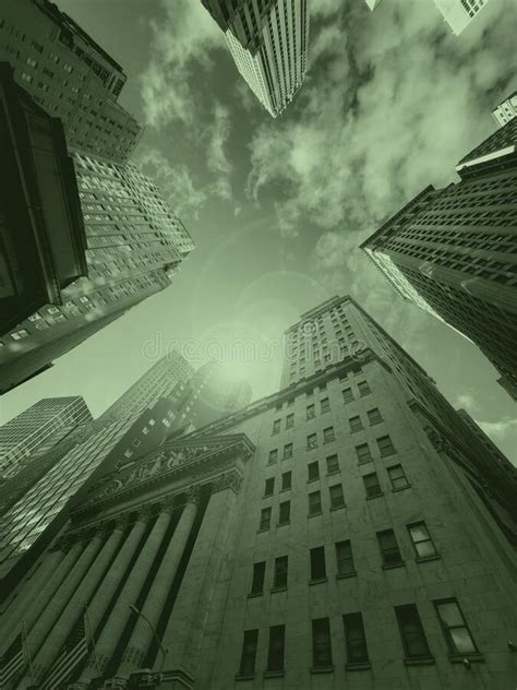 Looking Up At The Historic Buildings Of The Financial District In