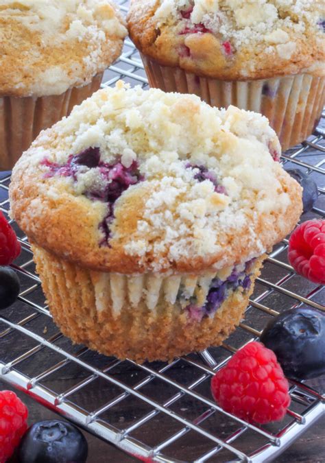 Blueberry Raspberry Muffins With Streusel Topping Baker By Nature