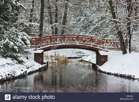 Bridge Covered With Snow Winter Wonderland Wroclaw Park