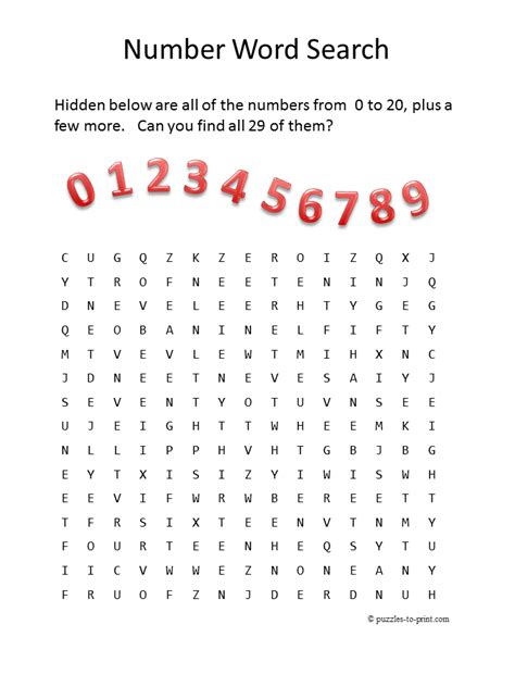 Free Printable Number Search Puzzles Adults