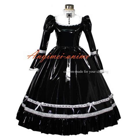 us 115 92 french sexy sissy maid pvc dress black lockable uniform cosplay costume tailor made