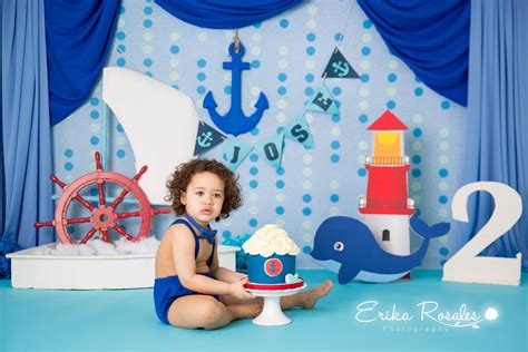 Nautical Smash Cake Birthday Baby Boy Studio Photo Session Erika