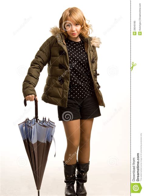 Beautiful Girl Ready For Wet Weather Stock Image Image