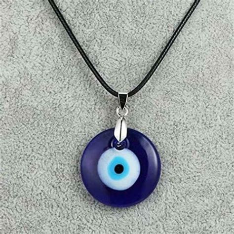 Turkish Evil Eye Pendant Necklace Glass Leather Rope Chain Etsy Uk