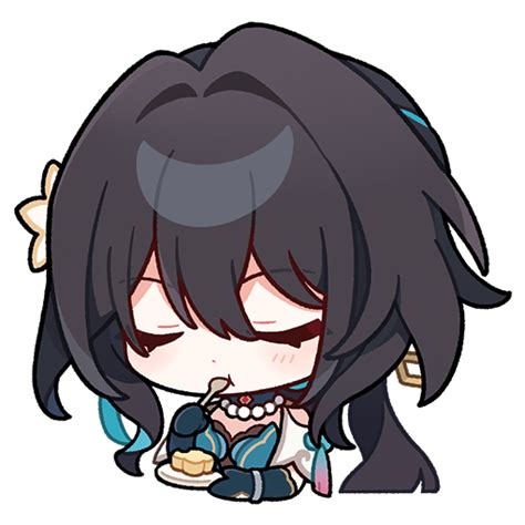 safebooru 1girl brown hair chibi closed eyes closed mouth earrings eating english commentary