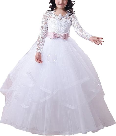 Gzcdress Long Sleeves First Holy Communion Dress White Lace Flower Girl