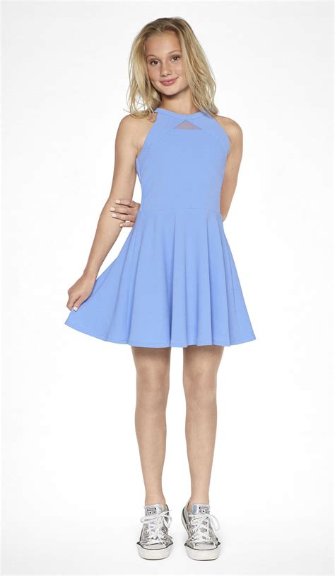 Periwinkle Textured Knit Fit And Flare Dress With Self Colored Blocking