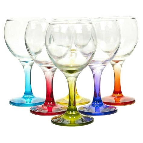 6pc set 210ml cocktail coloured stem wine glasses red white wedding dinner party