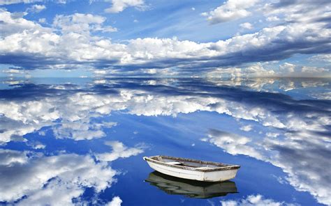 Sky Clouds Reflection Boat Wallpaper Coolwallpapersme