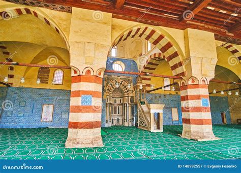 interior of ibrahim agha mustahfizan mausoleum of aqsunqur blue mosque cairo egypt editorial