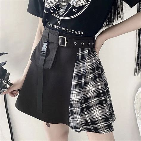 HARD N HEAVY Women Vintage Gothic Harajuku Skirts Plaid Pocket Buckle