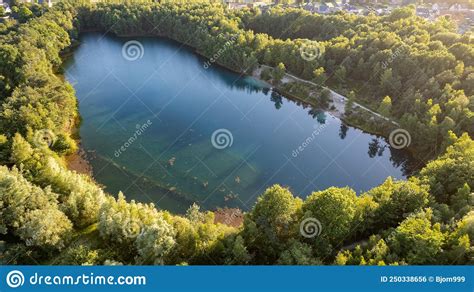 Blue Lakes From Above Lakes In Green Forest In Evening Sunlight Aerial