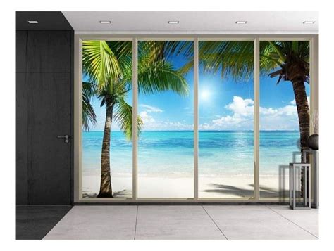 Wall26 Palm Trees On An Island Framing The Blue Ocean Viewed From