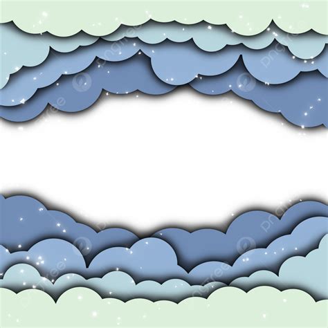 รูปเมฆสีฟ้าน่ารักเต็มไปด้วยดวงดาวแฟนตาซีตัดกระดาษเส้นขอบ Png เมฆ