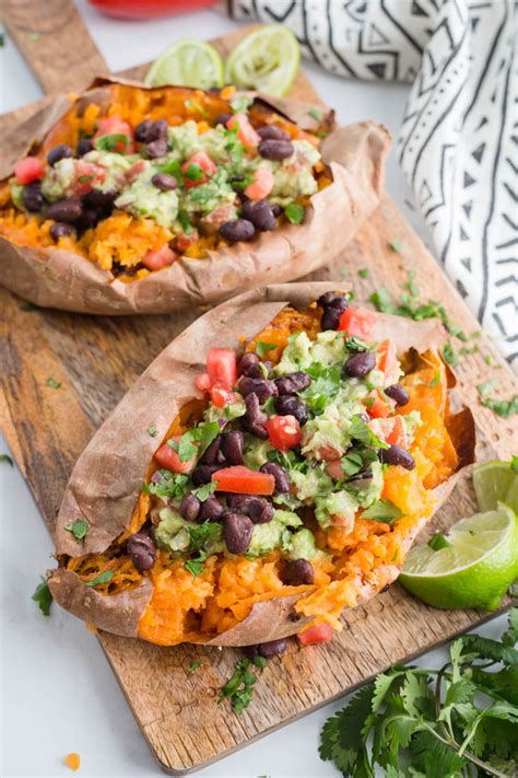 Place both sweet potatoes in the microwave for 6 minutes or until soft. Guacamole Stuffed Sweet Potatoes | Food with Feeling
