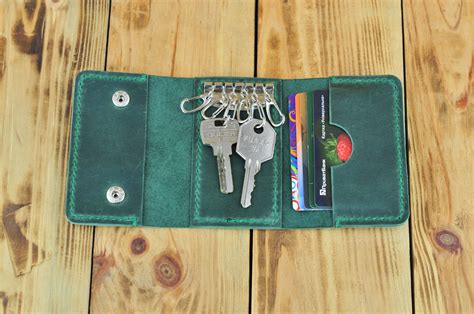 Green card holder Leather key holder Key holder wallet Green | Etsy | Card holder leather ...
