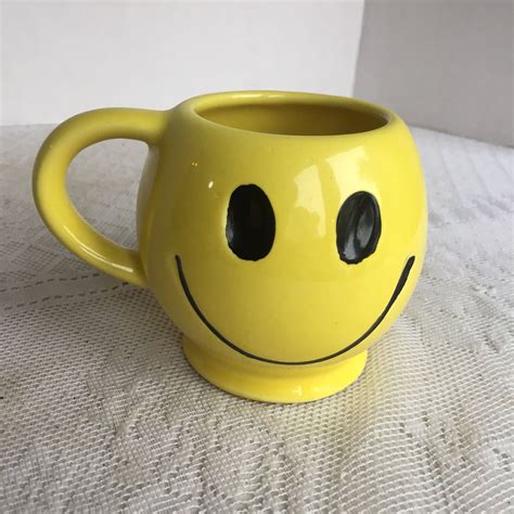 Vintage Smiley Face Coffee Cup Yellow Face Mug Made In Usa Etsy