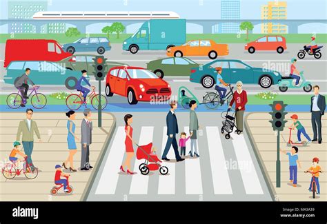 City With Pedestrian Crossing And Road Traffic Illustration Stock