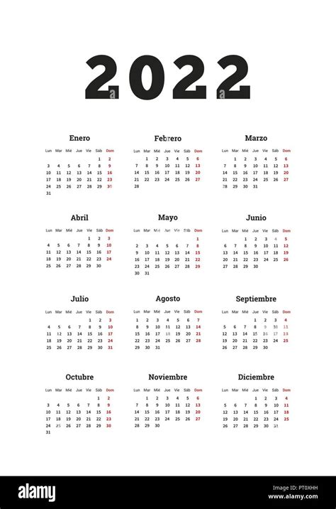 Calendario 2022 Anos Plantilla Vectorial En Blanco Y Negro La Semana Images