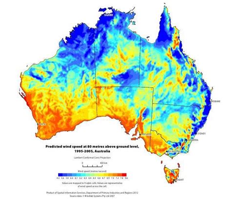 Map Of Average Wind Speed At 80m Elevation In Australia 643 X 558